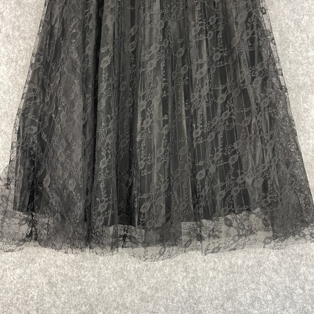 VTG Fairygoth Witchy Y2K Maxi Skirt Women Medium Black Floral Pleated Sheer Lace - Picture 3 of 15
